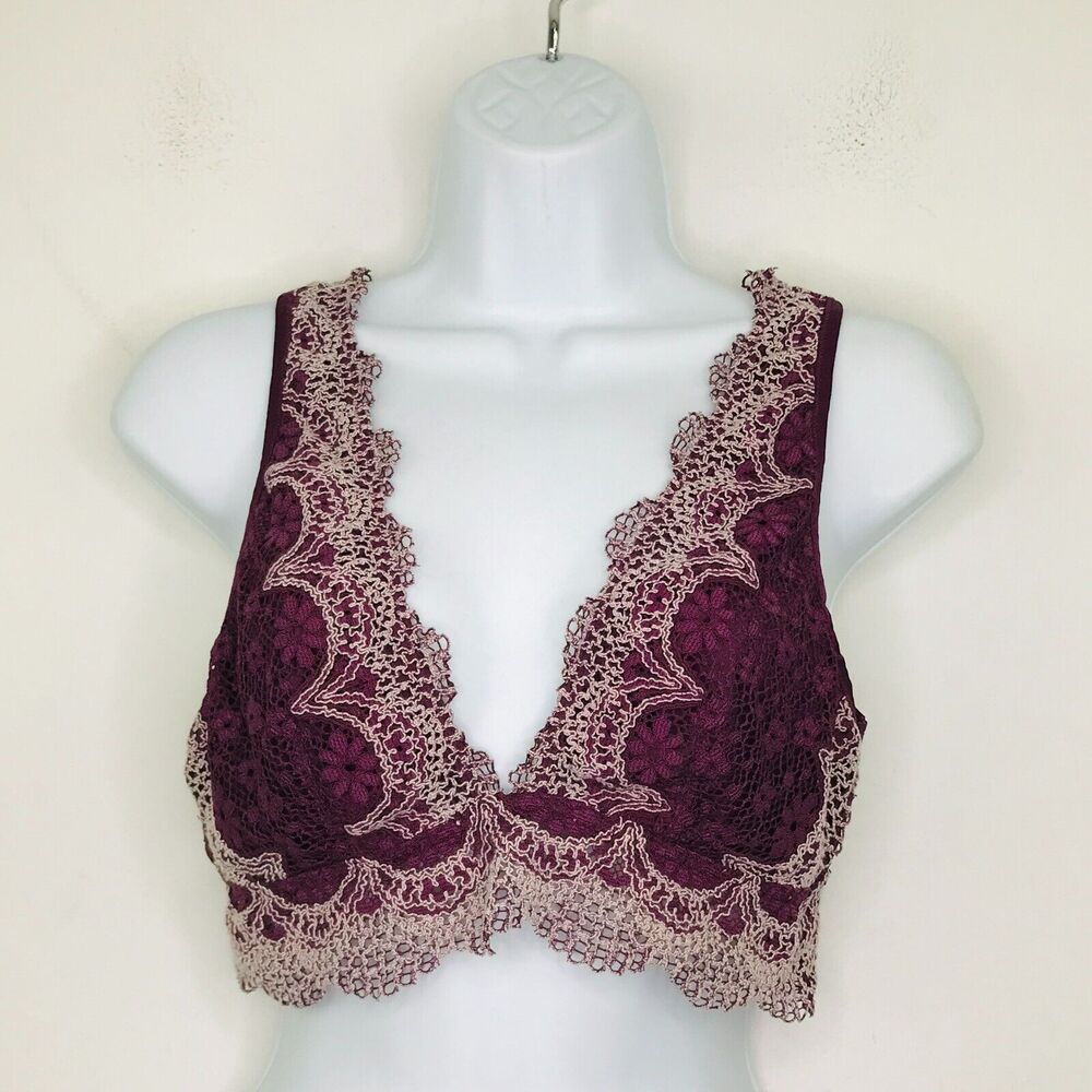 Victoria's Secret Large Bralette Purple Embroidered Lace Unpadded Wireless CB6